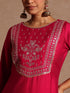 Janasya Women's Pink Silk Blend Zari Yoke Embroidered Straight Kurta Set